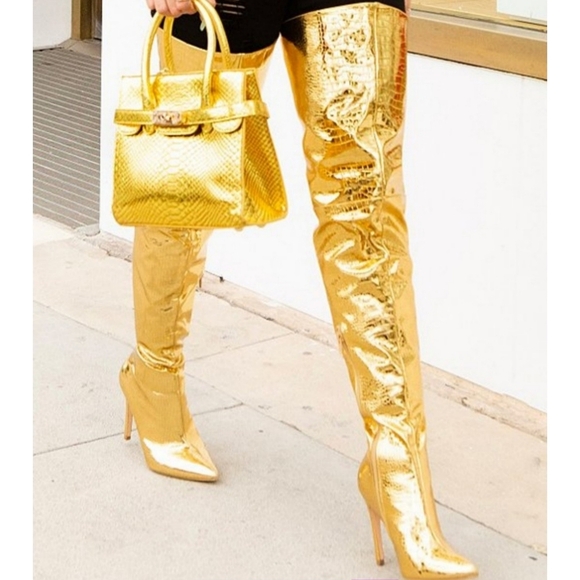 New In Box Gold Drama Queen Over The Knee Boot Sz 7 - Picture 6 of 16